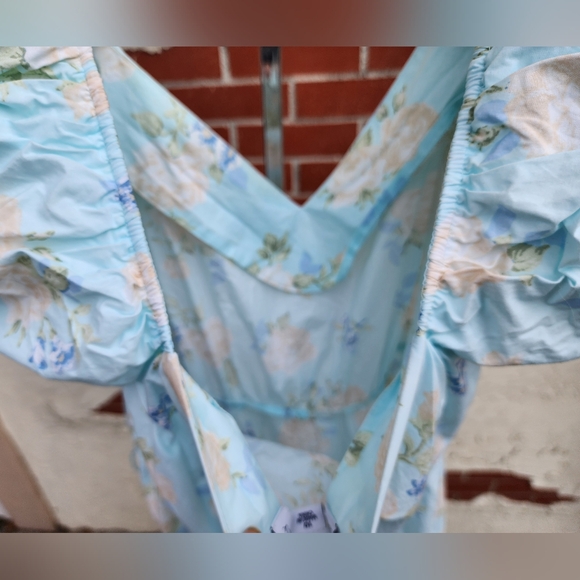 10 LoveShackFancy Estelle Floral Blue Puff Short Sleeve Midi Dress Target - Picture 14 of 16